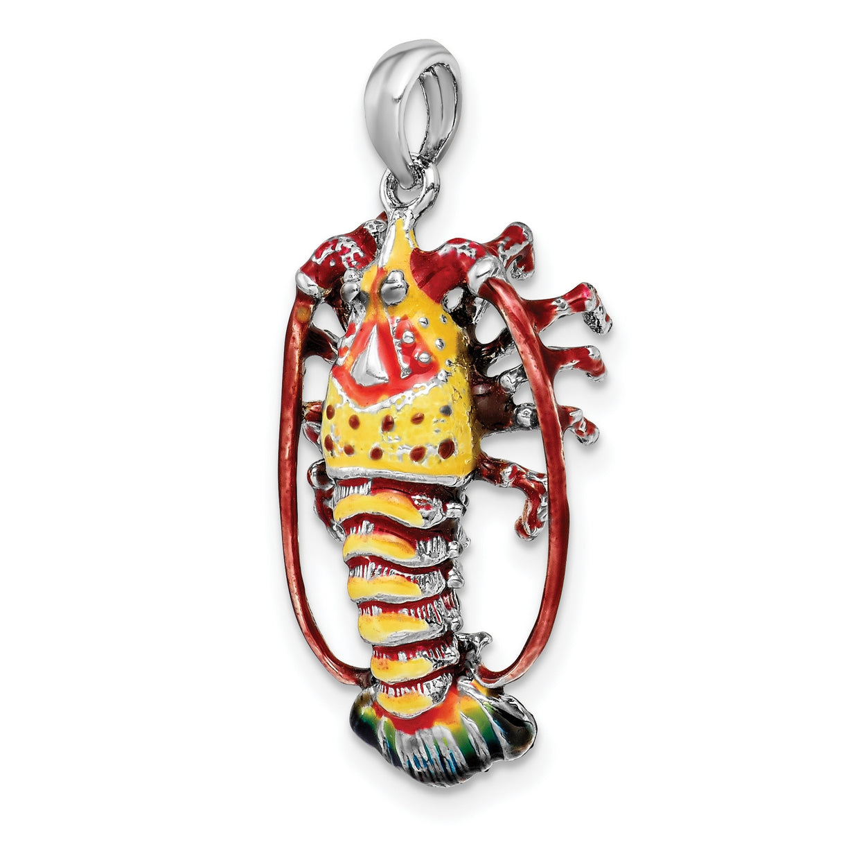 Sterling Silver Lobster Pendant with Red Yellow Green Enamel, Nautical Charm for Ocean Lovers