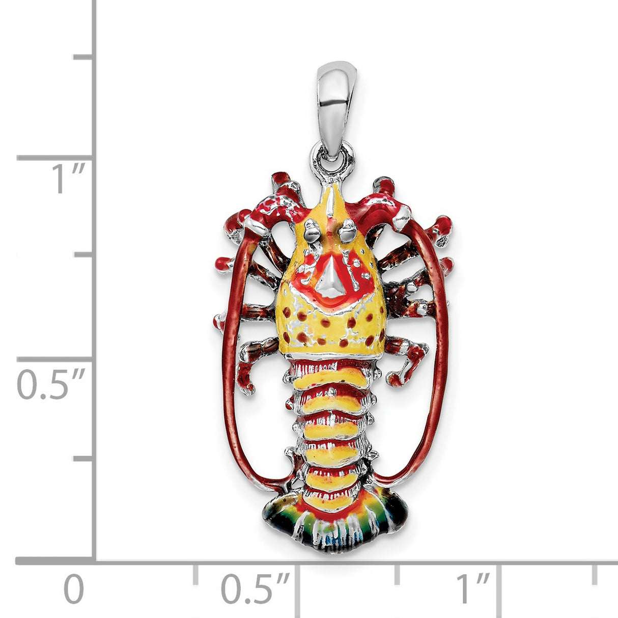Sterling Silver Lobster Pendant with Red Yellow Green Enamel, Nautical Charm for Ocean Lovers