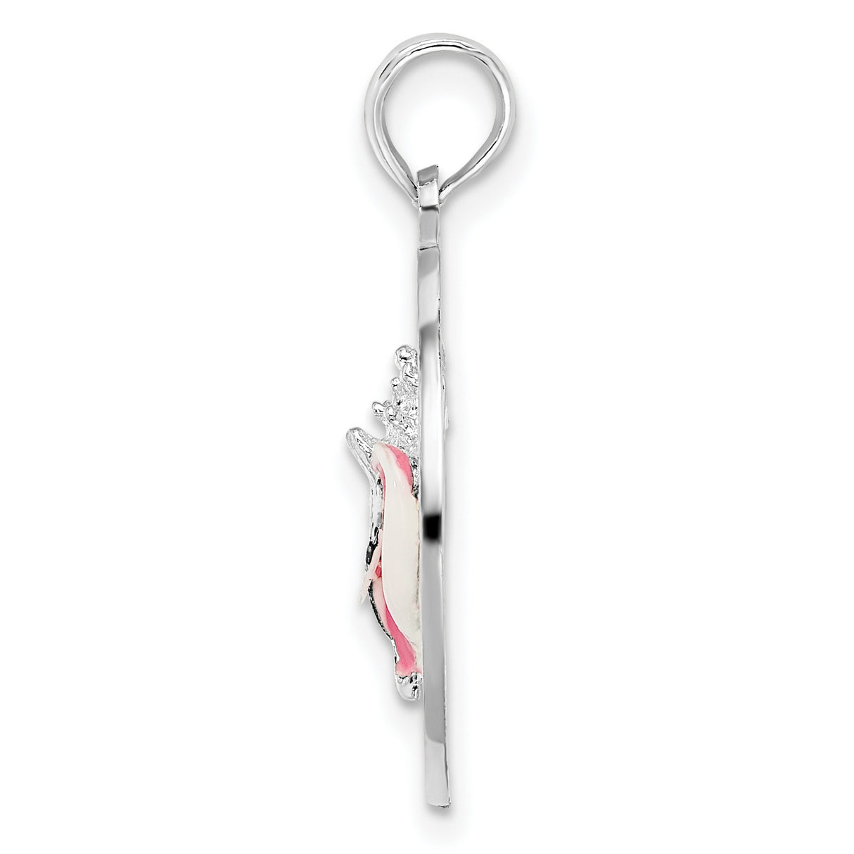 Sterling Silver Pendant with Pink Enamel Conch Shell, Nautical Coastal Charm