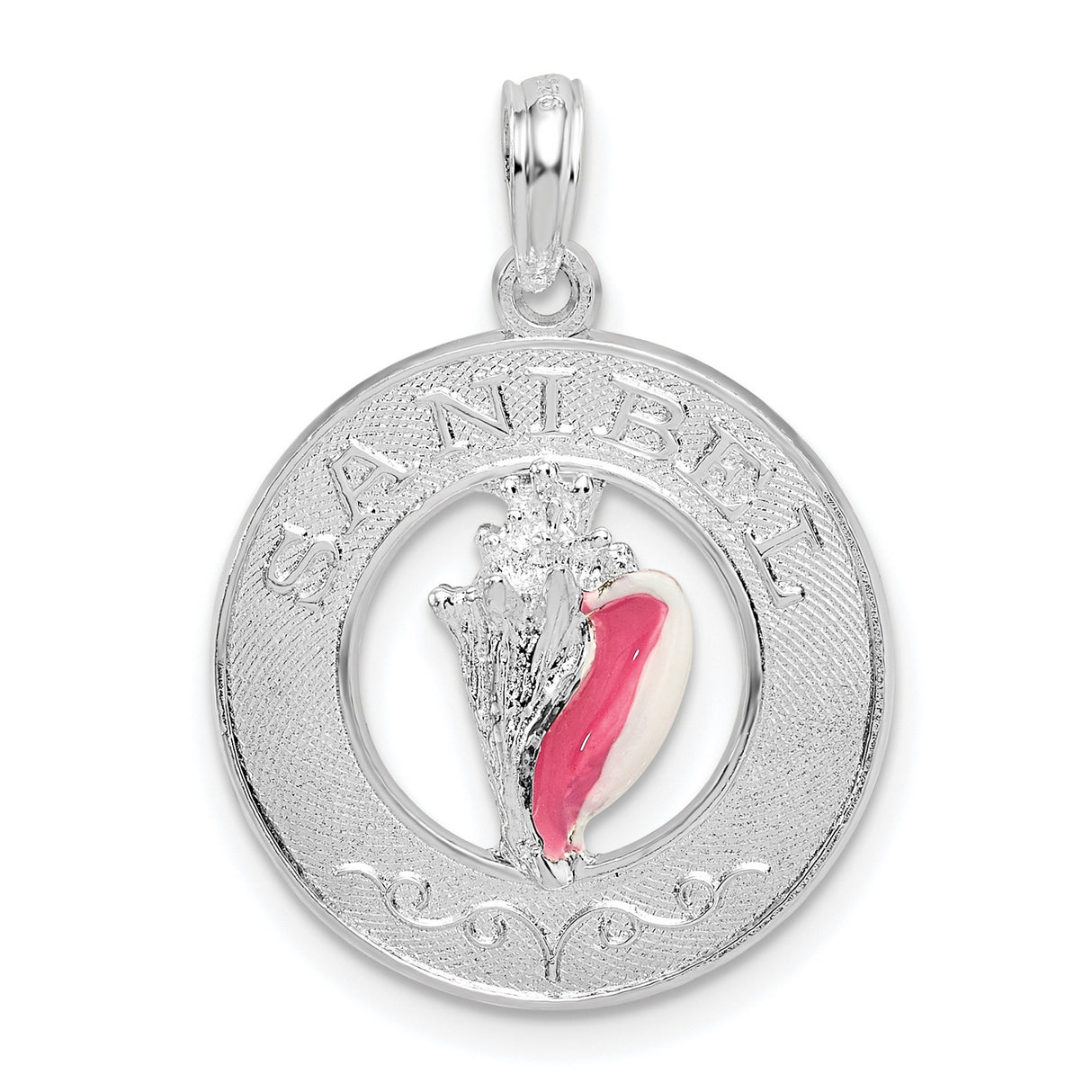 Sterling Silver Pendant with Pink Enamel Conch Shell, Nautical Coastal Charm