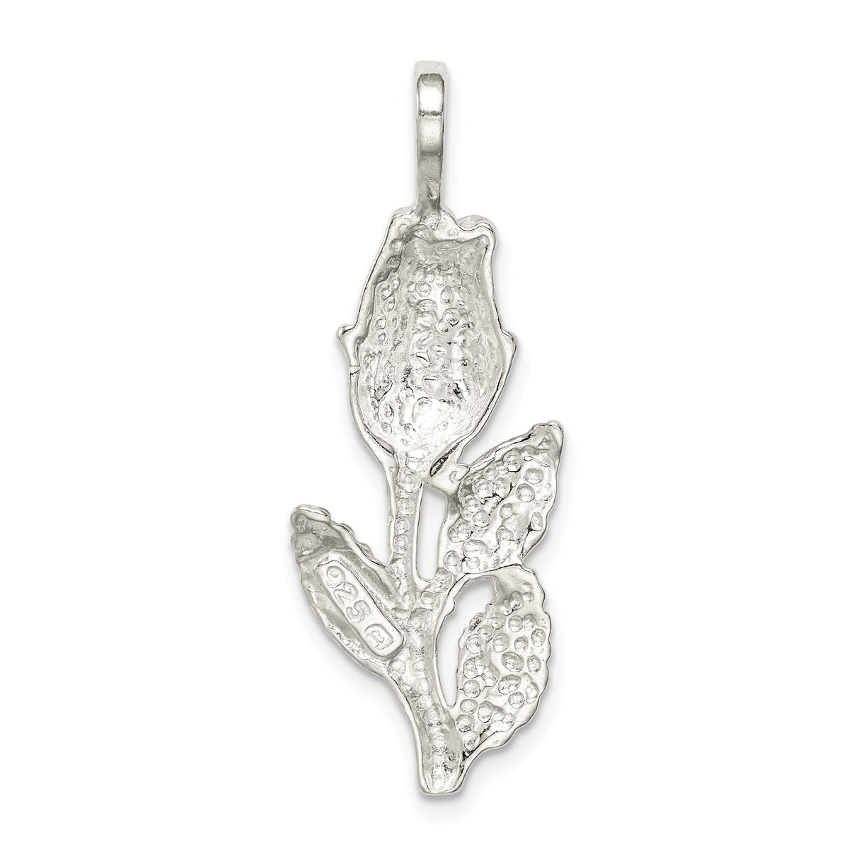 Sterling Silver Rose Pendant with Blooming Rose and Leaf Design for Women