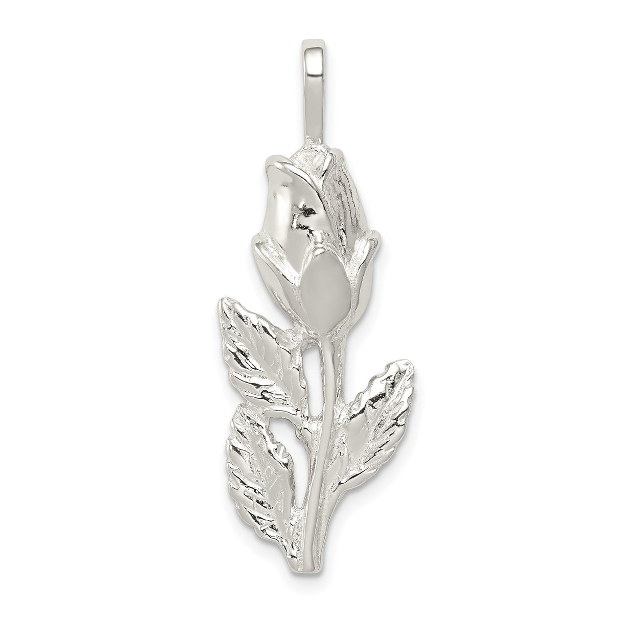 Sterling Silver Rose Pendant with Blooming Rose and Leaf Design for Women