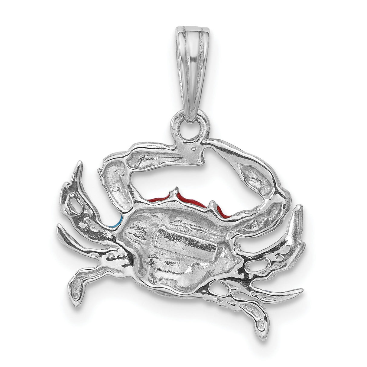 Sterling Silver Crab Pendant with Blue and Red Enamel, Zodiac Cancer Sign Charm