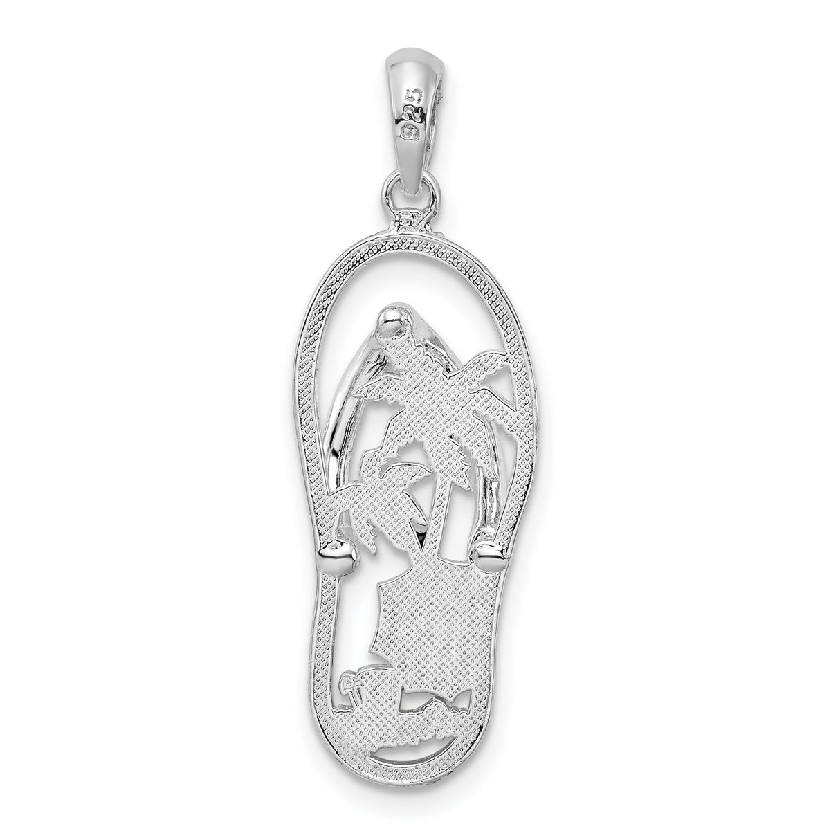 Sterling Silver Flip-Flop Pendant with Enamel Beach Scene, Palm Tree and Umbrella Design