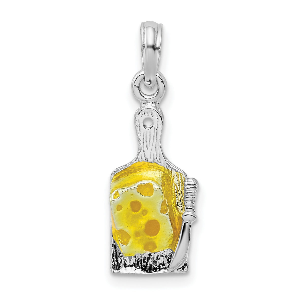 Sterling Silver Pendant with Cheese Board, Swiss Cheese Wedge and Knife Theme