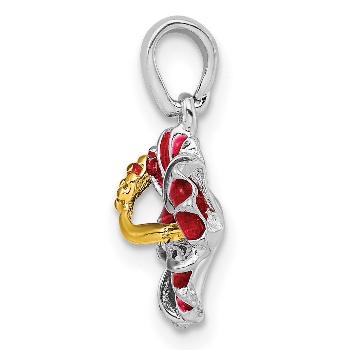 Sterling Silver Hibiscus Flower Pendant with Red Enamel and Gold Stamen Detail