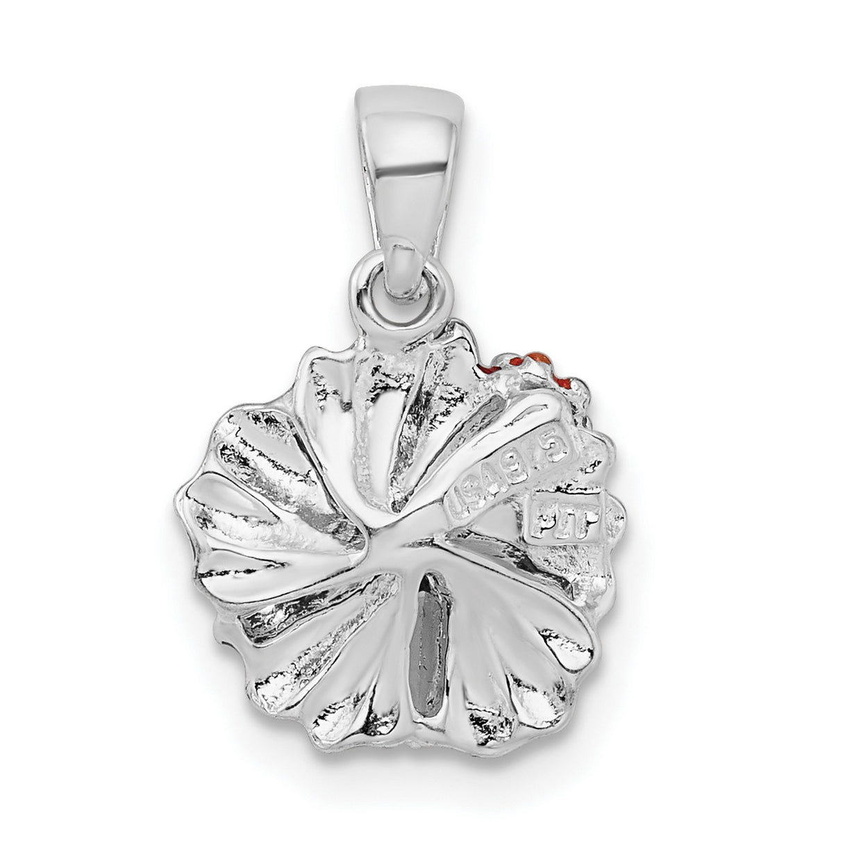 Sterling Silver Hibiscus Flower Pendant with Red Enamel and Gold Stamen Detail