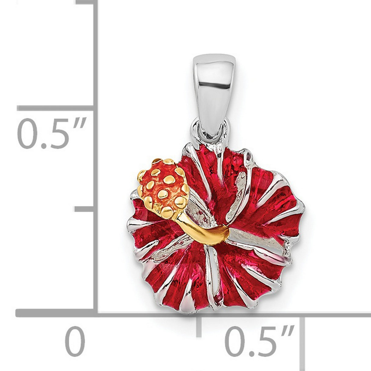 Sterling Silver Hibiscus Flower Pendant with Red Enamel and Gold Stamen Detail