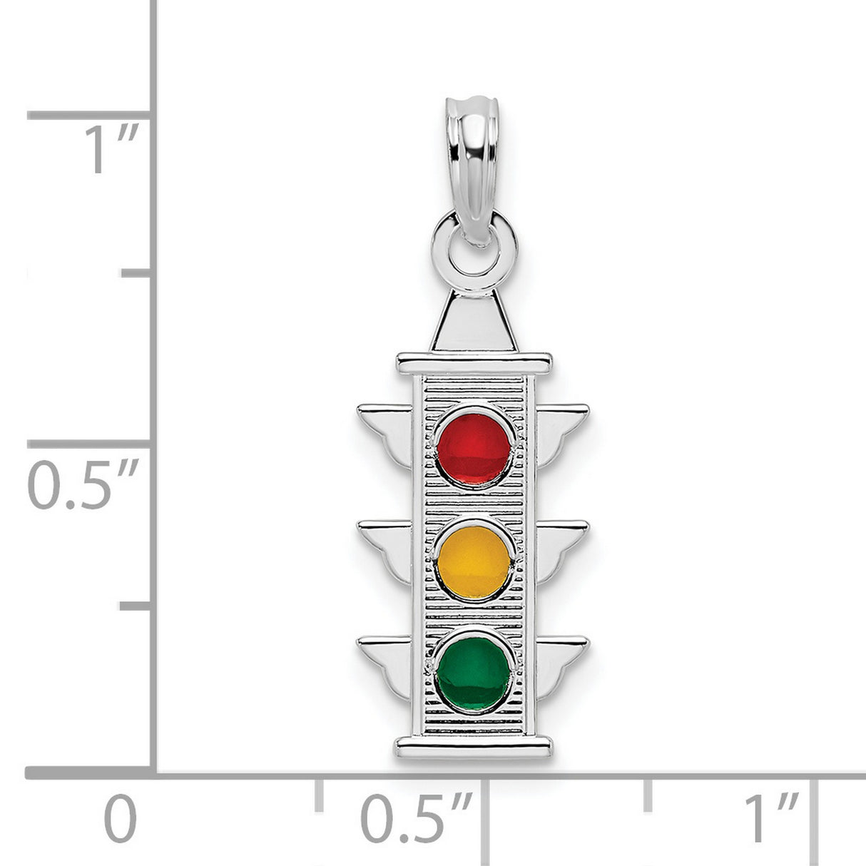Sterling Silver Traffic Light Pendant with Red, Yellow, and Green Enamel Accents