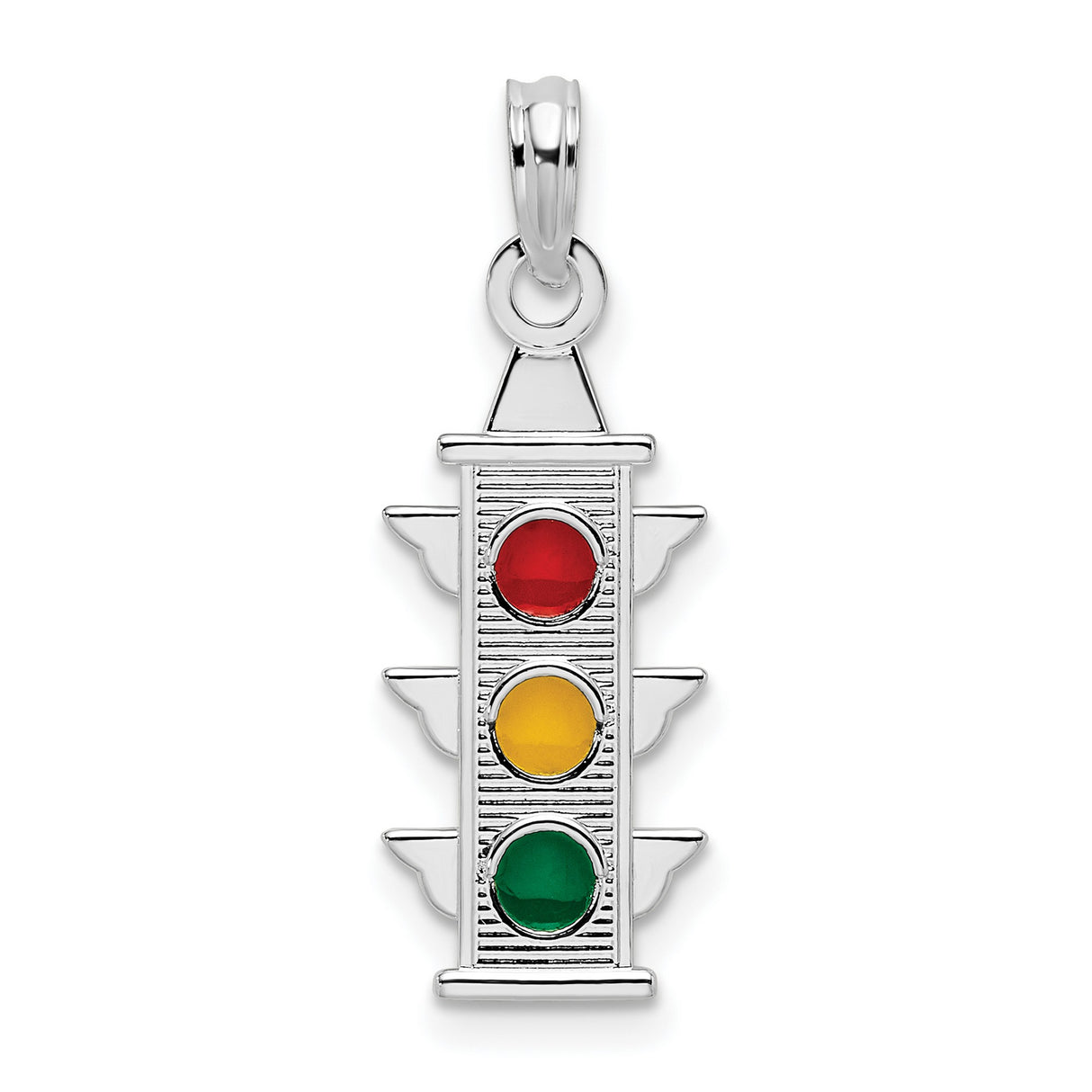 Sterling Silver Traffic Light Pendant with Red, Yellow, and Green Enamel Accents