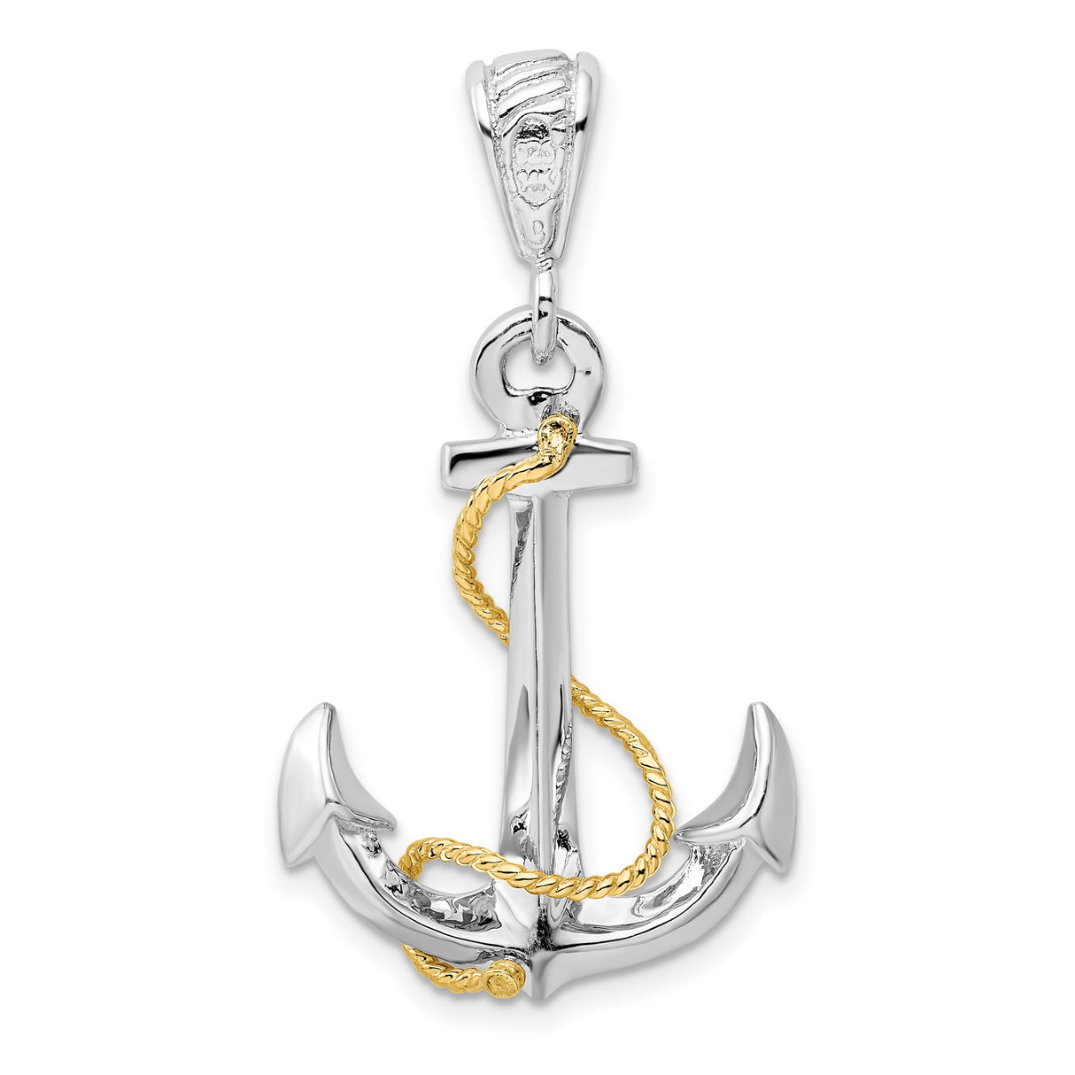 Sterling Silver Anchor Pendant with Twisted 14k Gold Rope Detail, Nautical Christian Theme