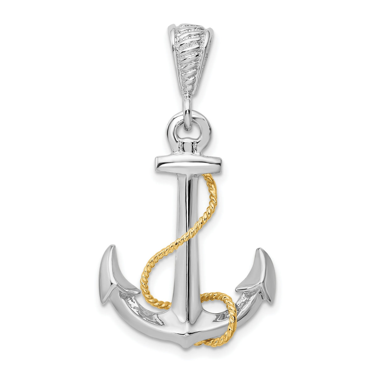 Sterling Silver Anchor Pendant with Twisted 14k Gold Rope Detail, Nautical Christian Theme