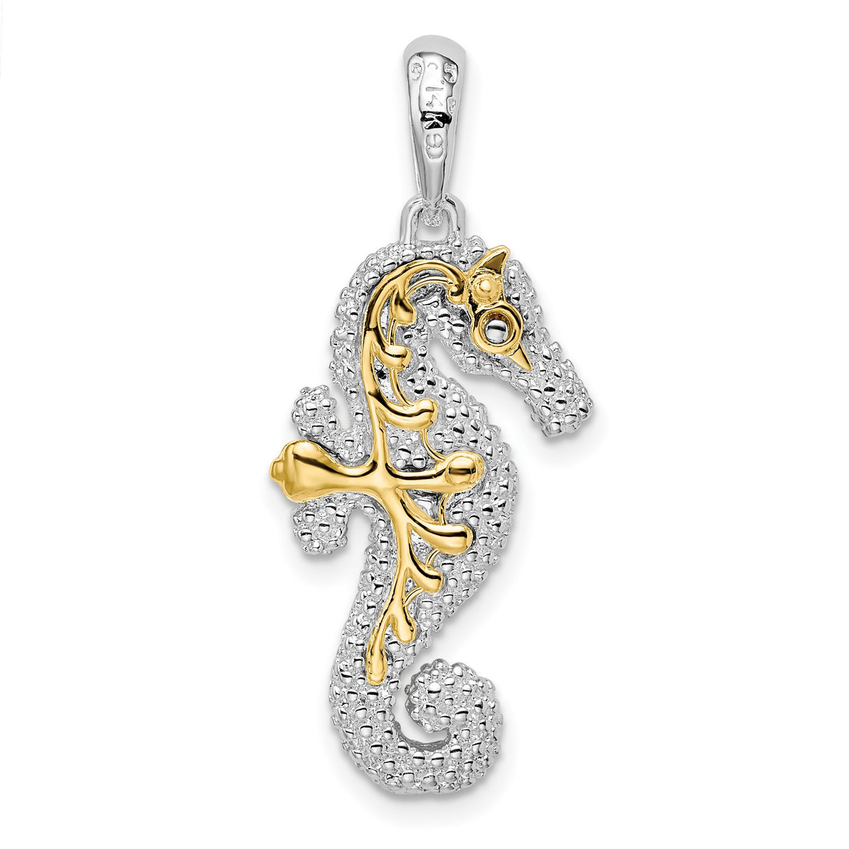 Sterling Silver Seahorse Pendant, Two-Tone Design with Nautical Theme for Women