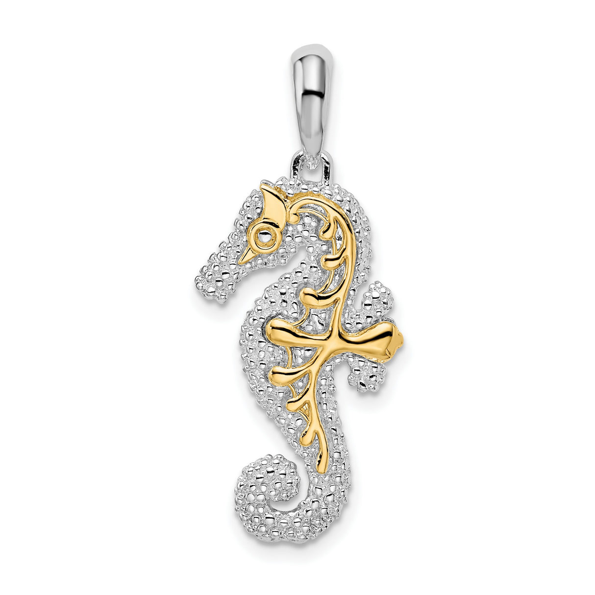 Sterling Silver Seahorse Pendant, Two-Tone Design with Nautical Theme for Women