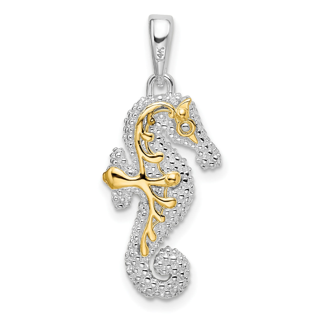 Sterling Silver Seahorse Pendant, Two Tone Textured Marine Design, Nautical Charm for Women