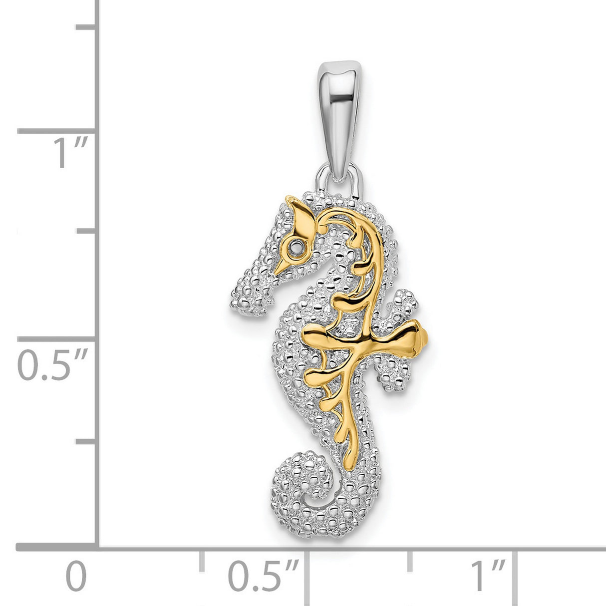 Sterling Silver Seahorse Pendant, Two Tone Textured Marine Design, Nautical Charm for Women