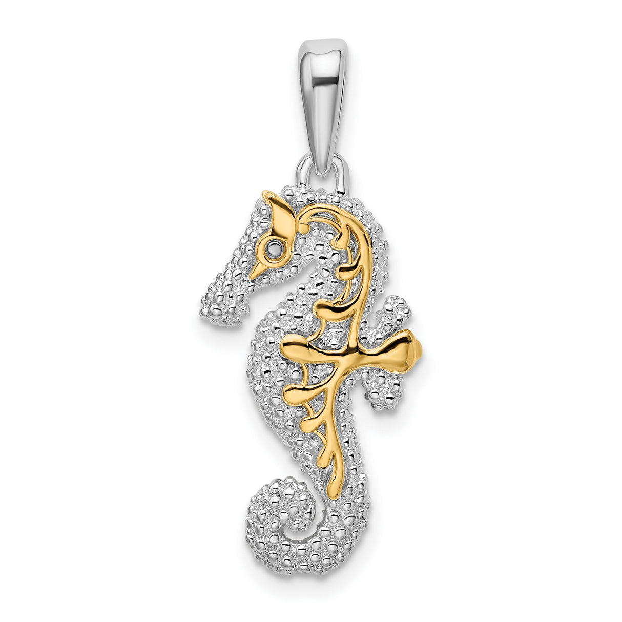 Sterling Silver Seahorse Pendant, Two Tone Textured Marine Design, Nautical Charm for Women