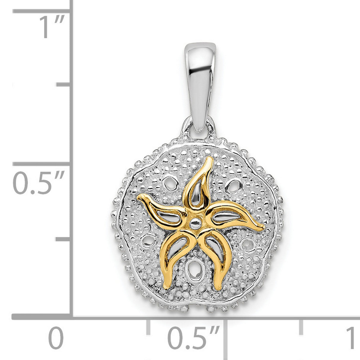 Sterling Silver Pendant, Two-Tone Sand Dollar with Starfish Design, Nautical Beach Style for Women