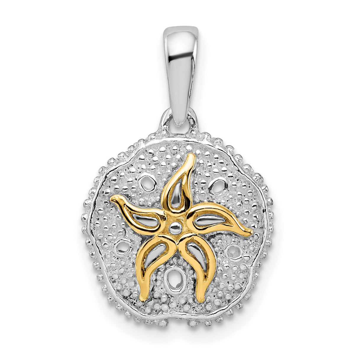 Sterling Silver Pendant, Two-Tone Sand Dollar with Starfish Design, Nautical Beach Style for Women