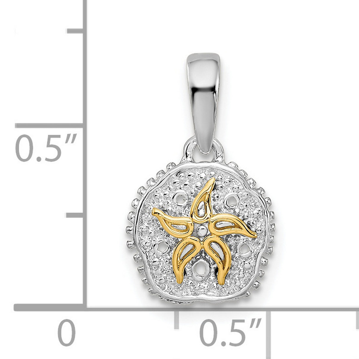 Sterling Silver Sand Dollar Pendant with 14k Gold Starfish, Nautical Beach Theme Jewelry