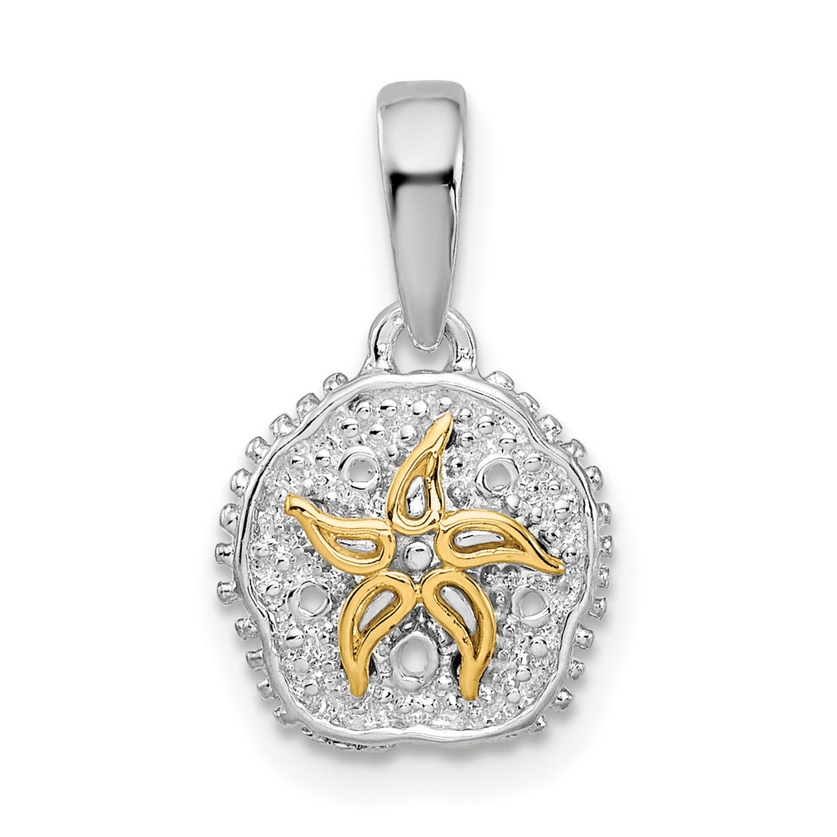 Sterling Silver Sand Dollar Pendant with 14k Gold Starfish, Nautical Beach Theme Jewelry