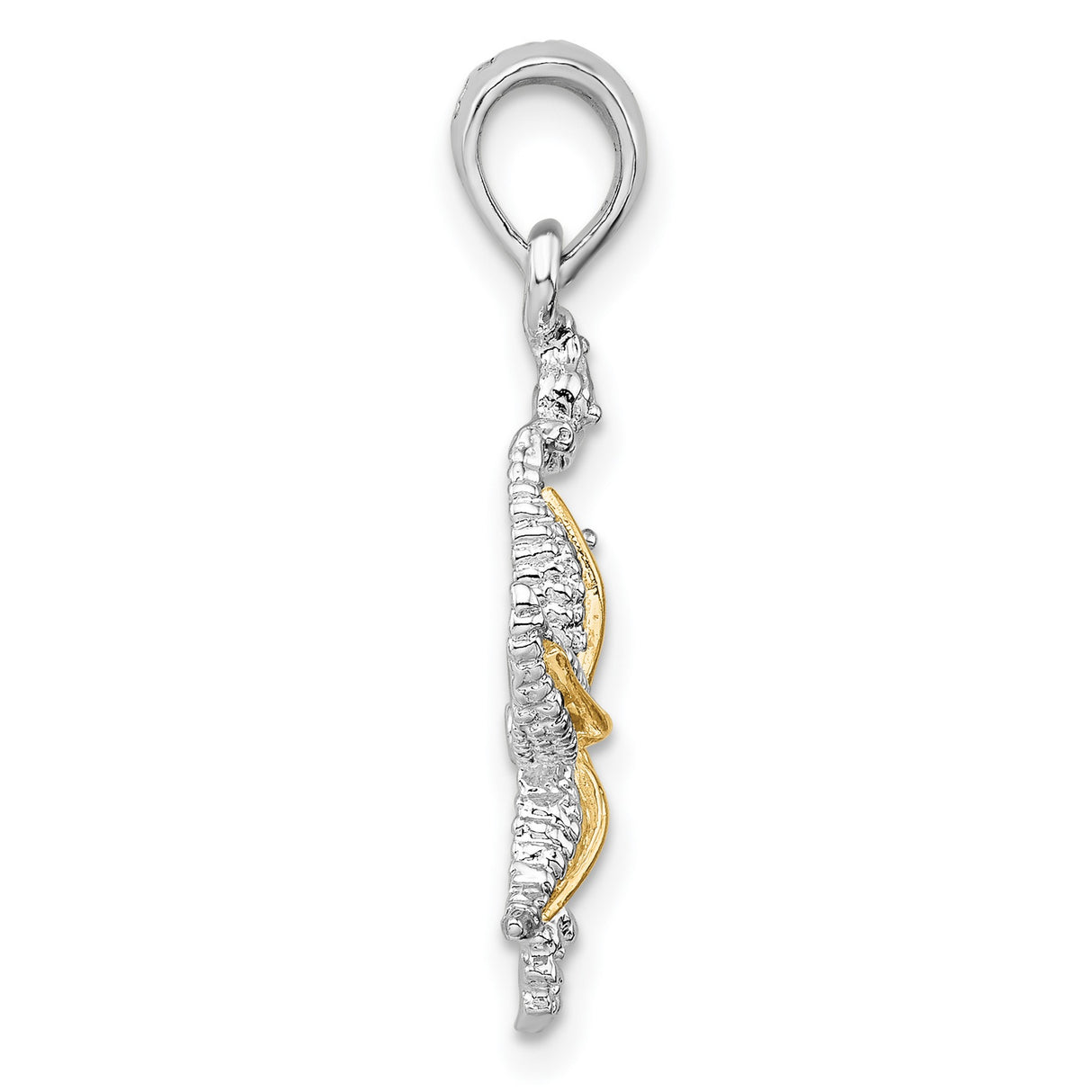 Sterling Silver Pendant with Two Tone Seahorse and Starfish, Nautical Ocean Life Theme for Women