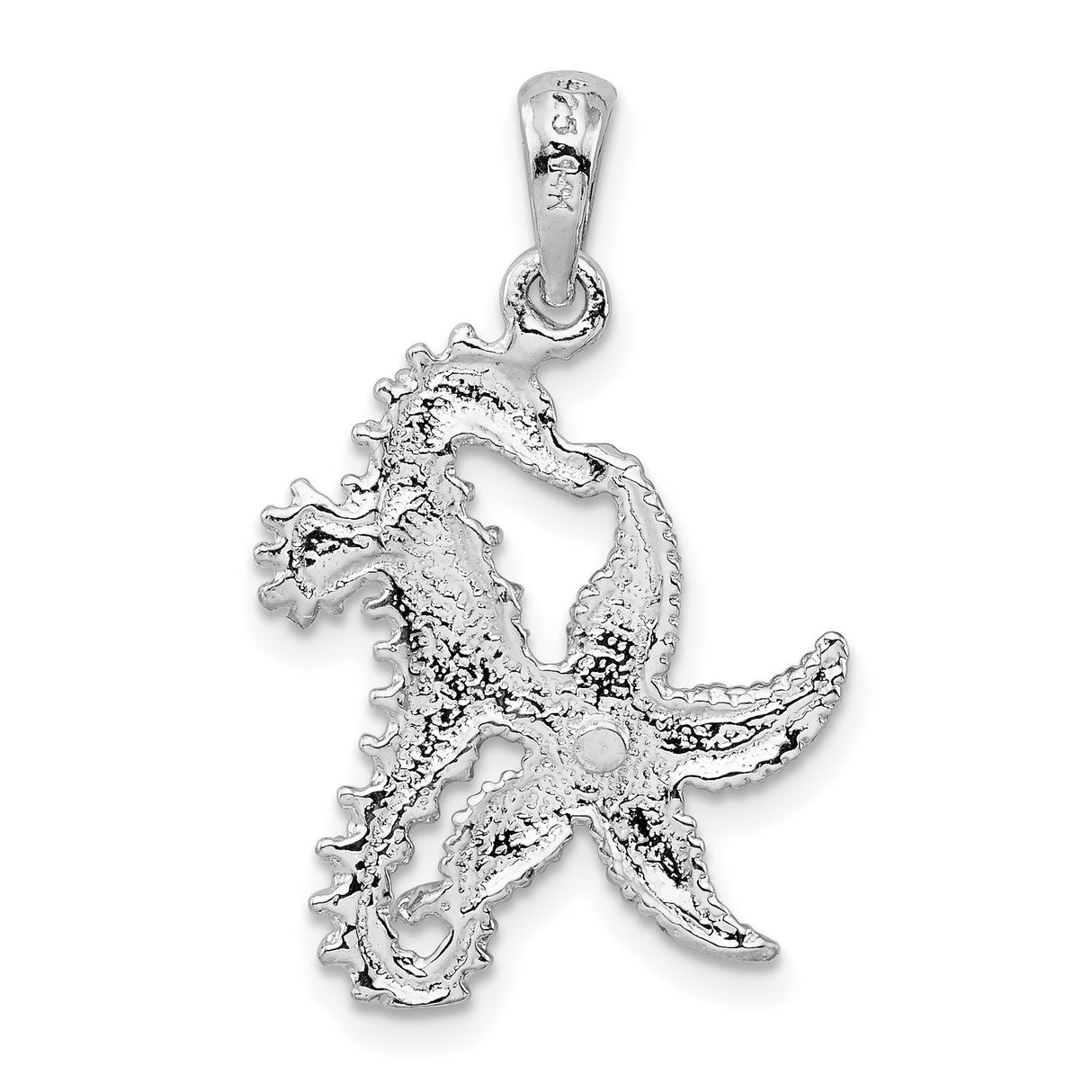 Sterling Silver Pendant with Two Tone Seahorse and Starfish, Nautical Ocean Life Theme for Women