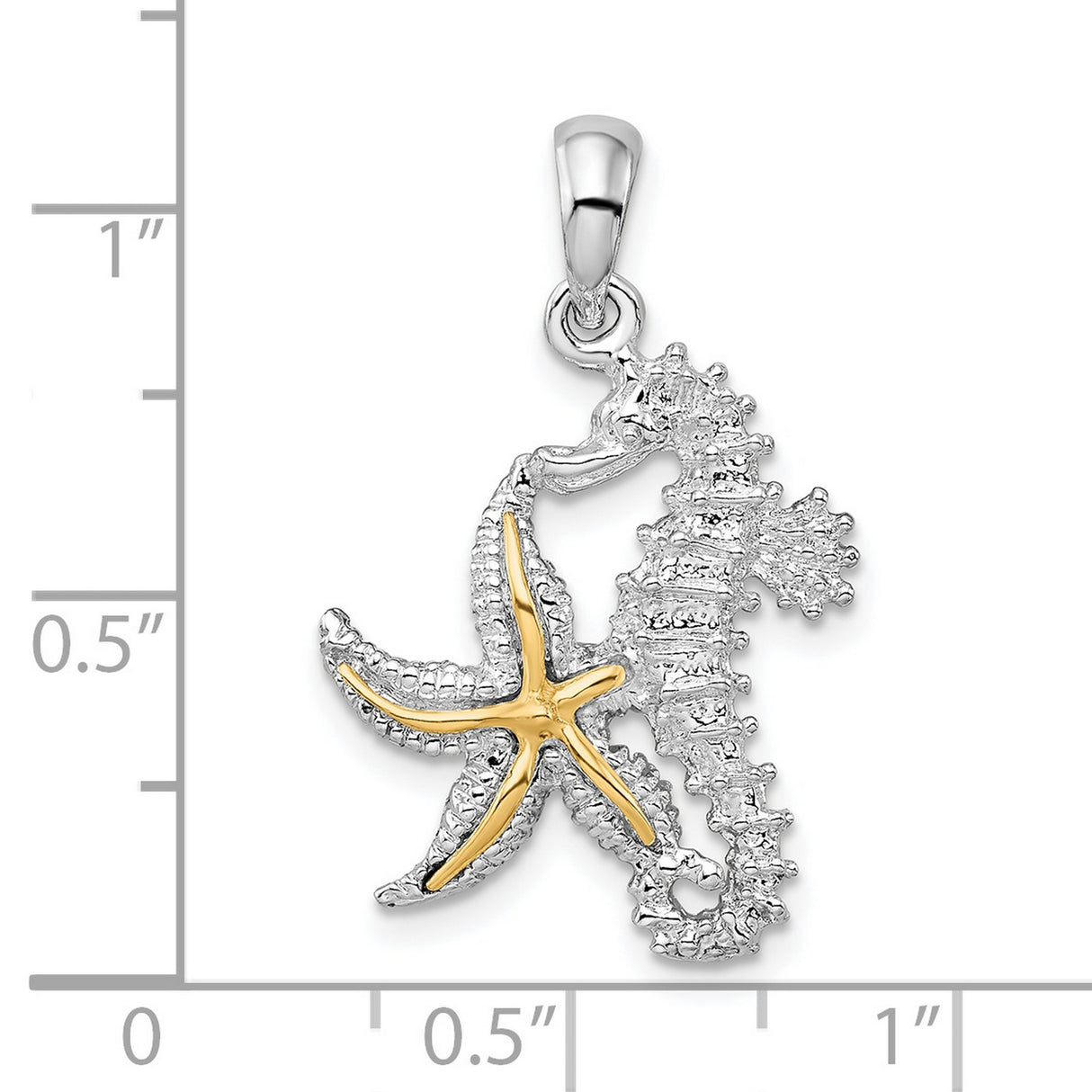 Sterling Silver Pendant with Two Tone Seahorse and Starfish, Nautical Ocean Life Theme for Women