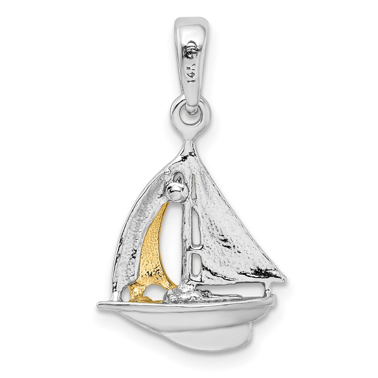 Sterling Silver Sailboat Pendant with 14k Gold Sail Accent, Nautical Charm