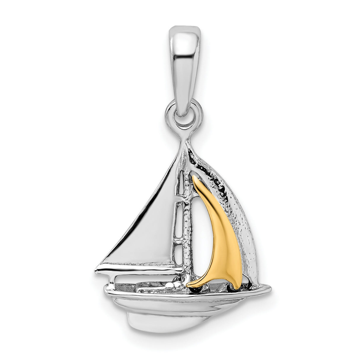 Sterling Silver Sailboat Pendant with 14k Gold Sail Accent, Nautical Charm