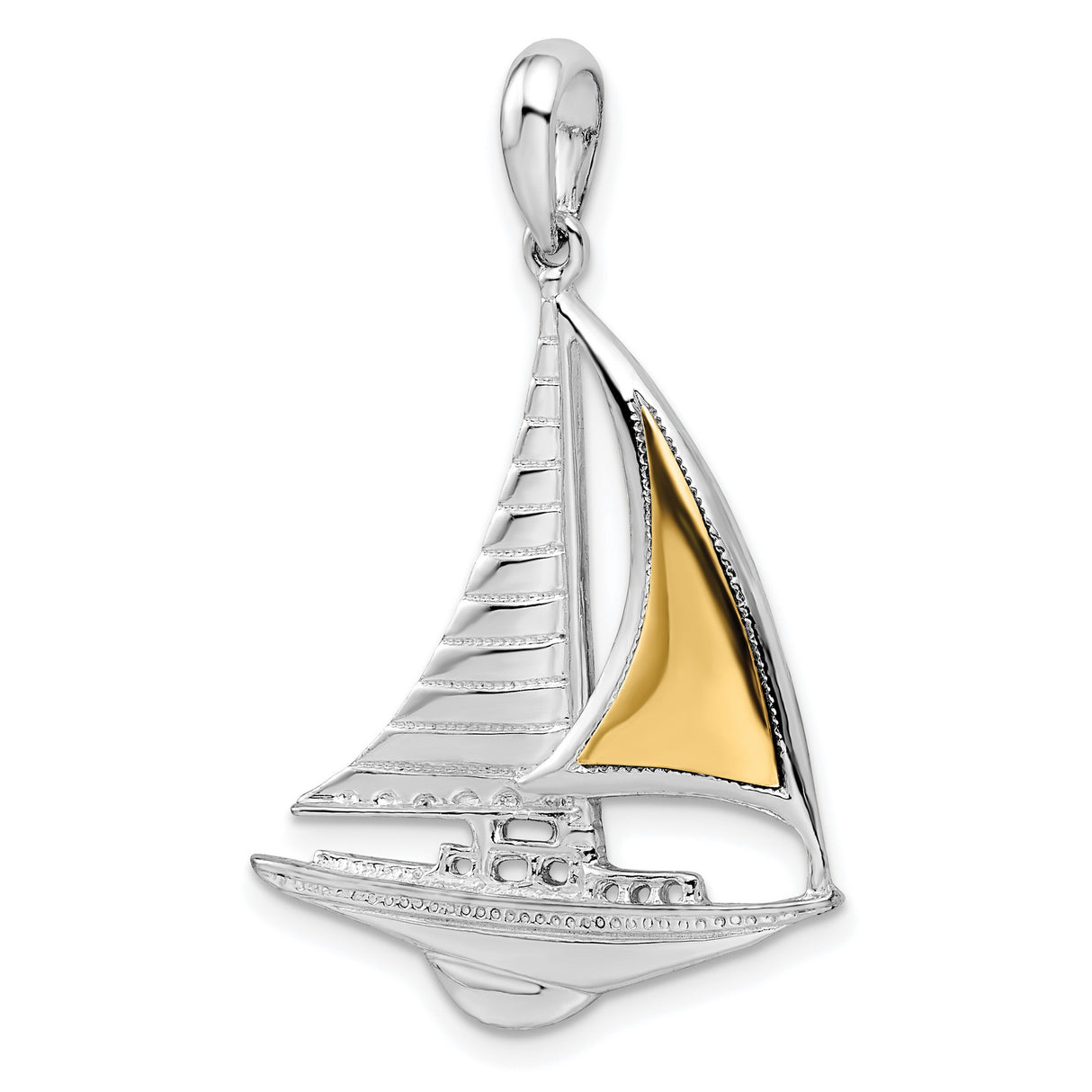 Sterling Silver Sailboat Pendant, Two-Tone Nautical Design for Sea and Sailing Lovers