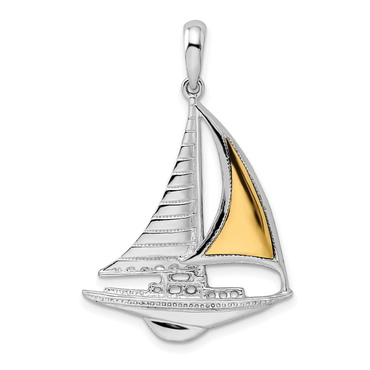 Sterling Silver Sailboat Pendant, Two-Tone Nautical Design for Sea and Sailing Lovers