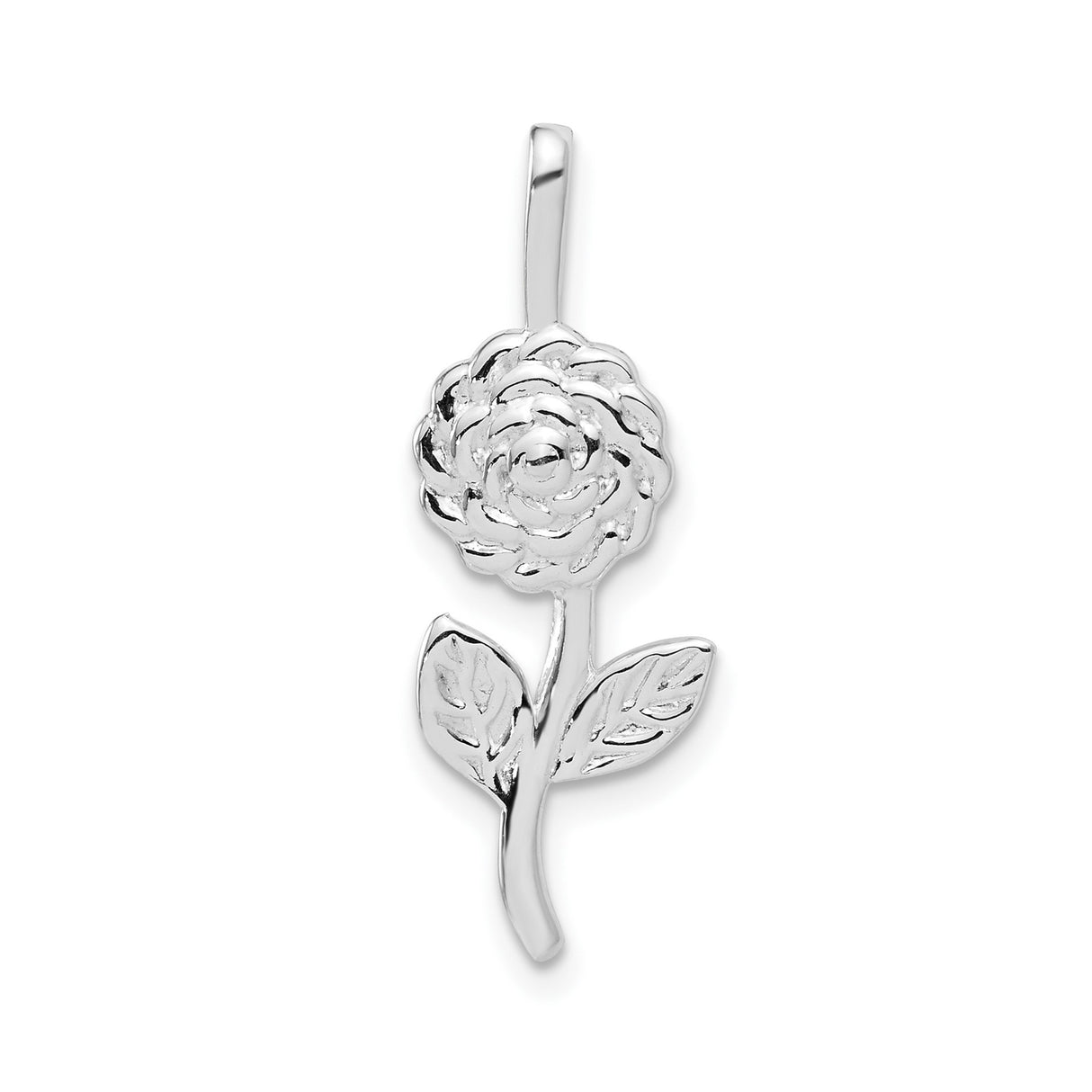 Sterling Silver Rose Pendant with Blooming Flower and Leaf Detail for Women