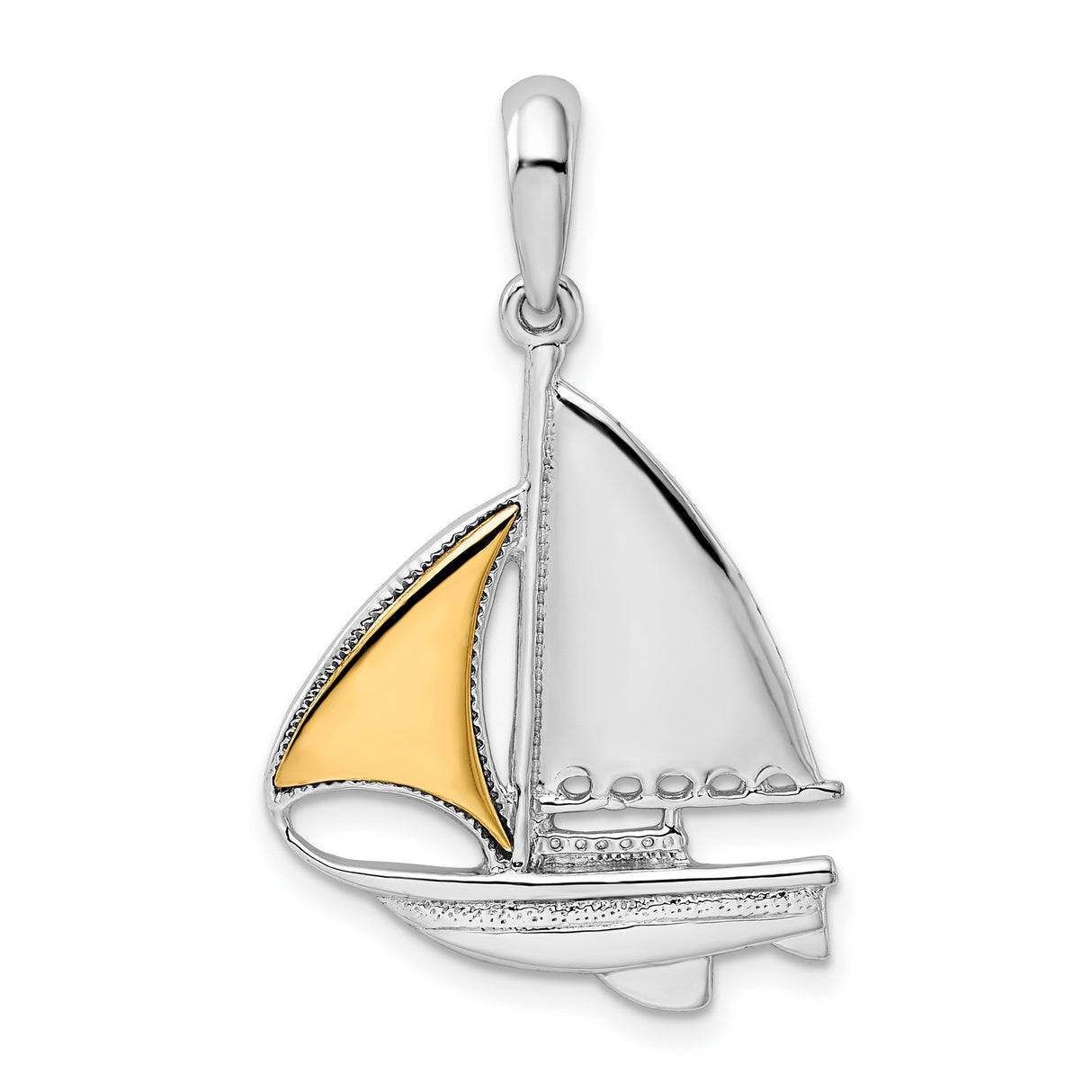 Polished Sailboat with Sail Charm Pendant in Real 925 Sterling Silver