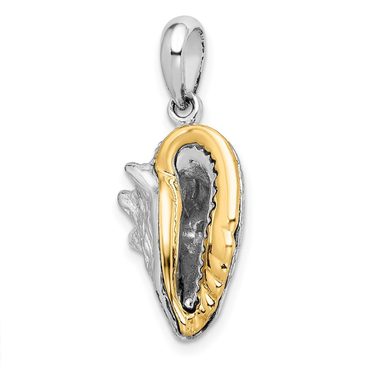 Sterling Silver Pendant, Two-Tone Conch Shell Charm, Nautical Beach Theme for Women