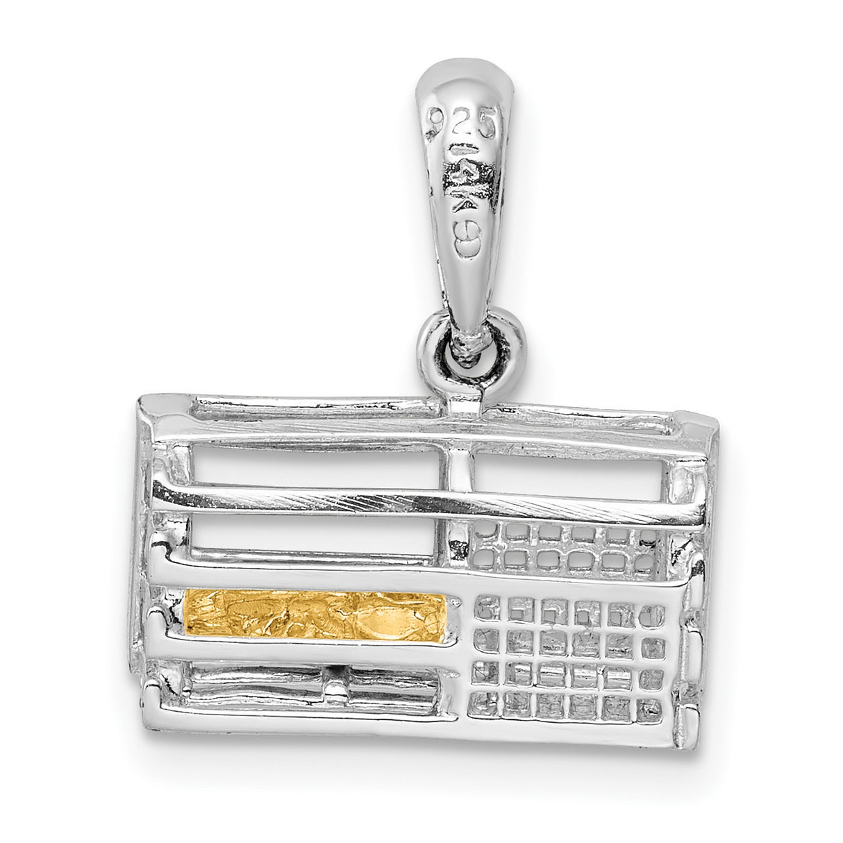 Polished Moveable 3-D Trap with Lobster Charm Pendant in Real 925 Sterling Silver