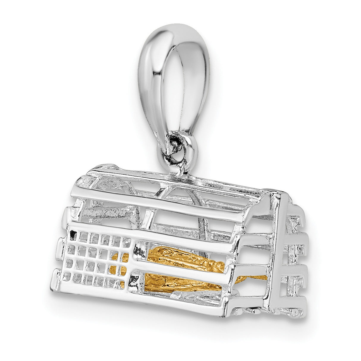 Polished Moveable 3-D Trap with Lobster Charm Pendant in Real 925 Sterling Silver