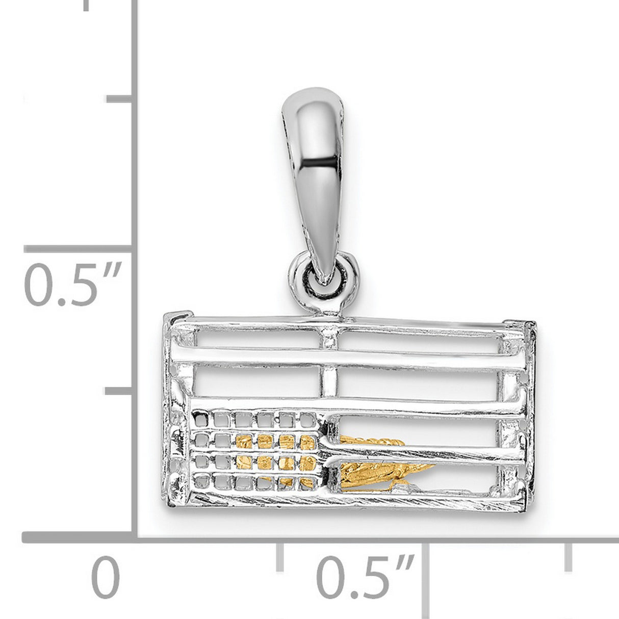 Polished Moveable 3-D Trap with Lobster Charm Pendant in Real 925 Sterling Silver