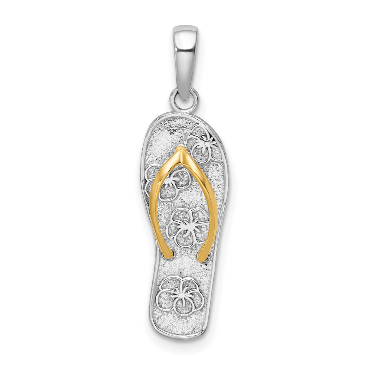 Sterling Silver Flip-Flop Pendant with 14k Gold Flower Accent, Tropical Summer Theme
