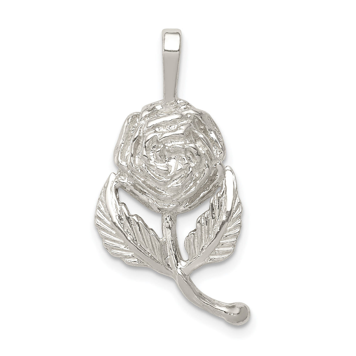 Sterling Silver Rose Pendant with Blooming Flower and Leaf Design, Nature-Inspired Jewelry for Women