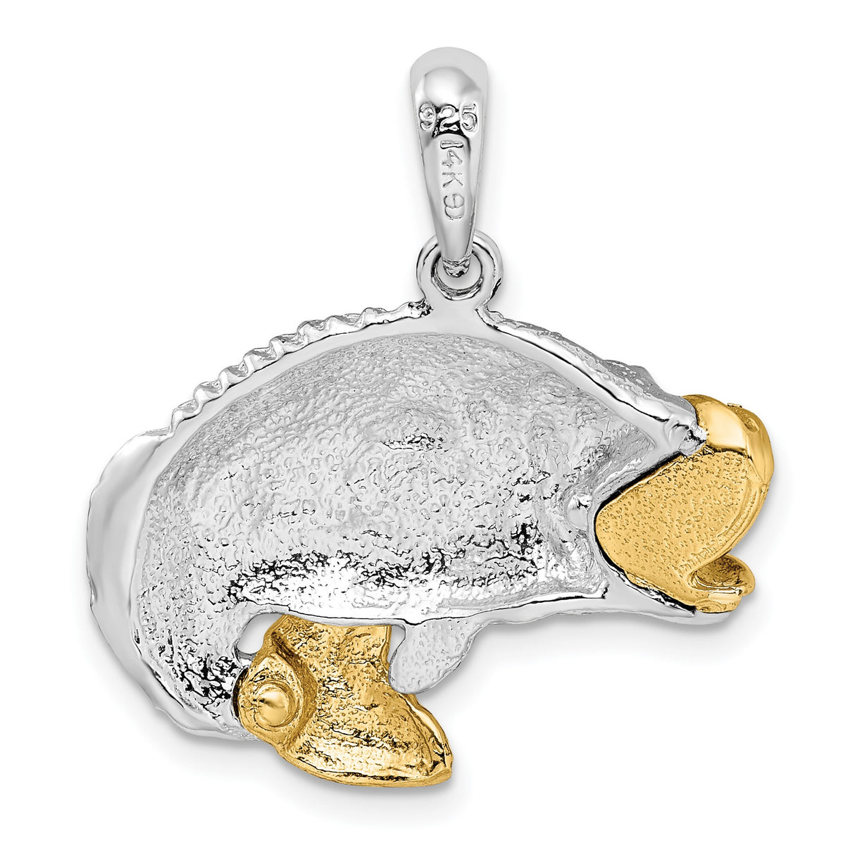Sterling Silver Bass Pendant, Two-Tone Fish Charm with Realistic Design for Men or Unisex Wear