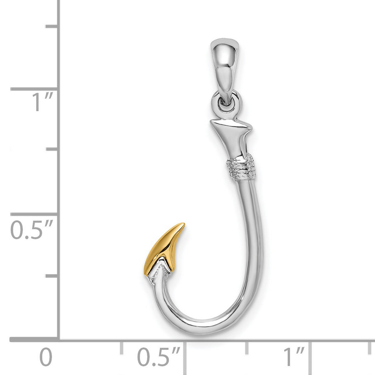 Sterling Silver Fishing Hook Pendant, Two Tone Nautical Charm for Men, Marine Theme Jewelry