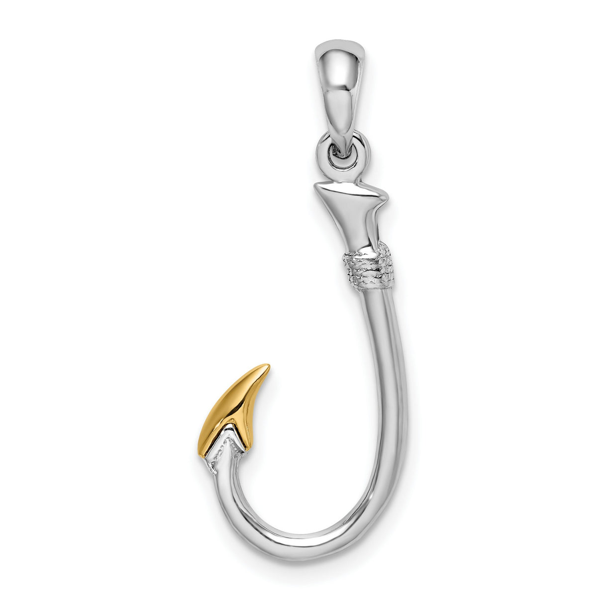 Sterling Silver Fishing Hook Pendant, Two Tone Nautical Charm for Men, Marine Theme Jewelry