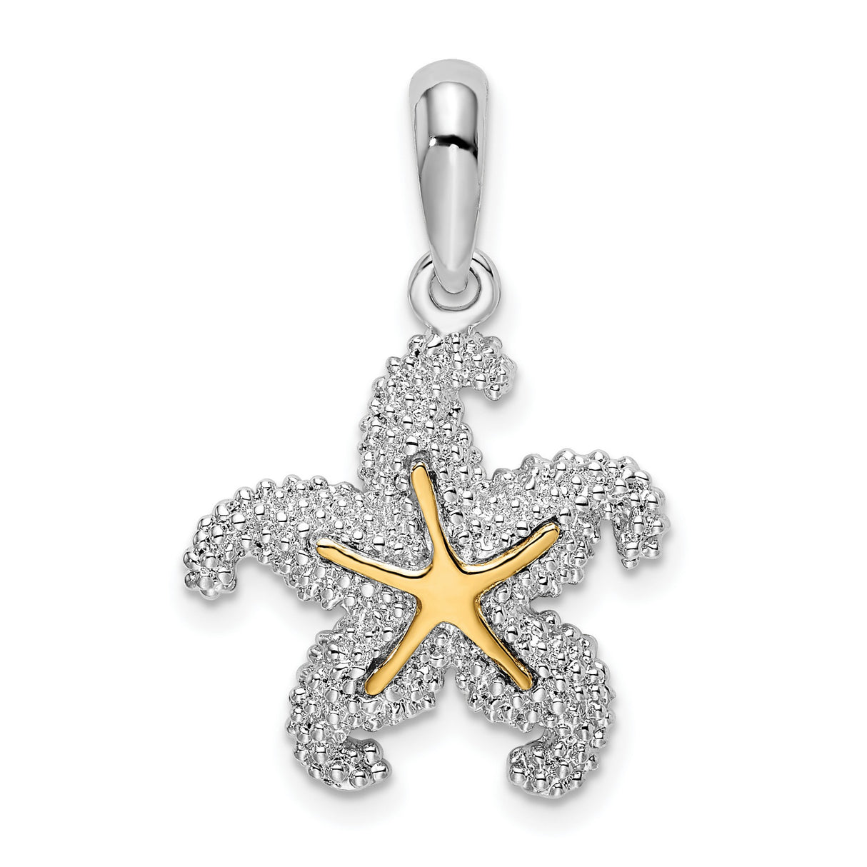 Sterling Silver Starfish Pendant with 14k Gold Accent, Nautical Ocean Charm for Women