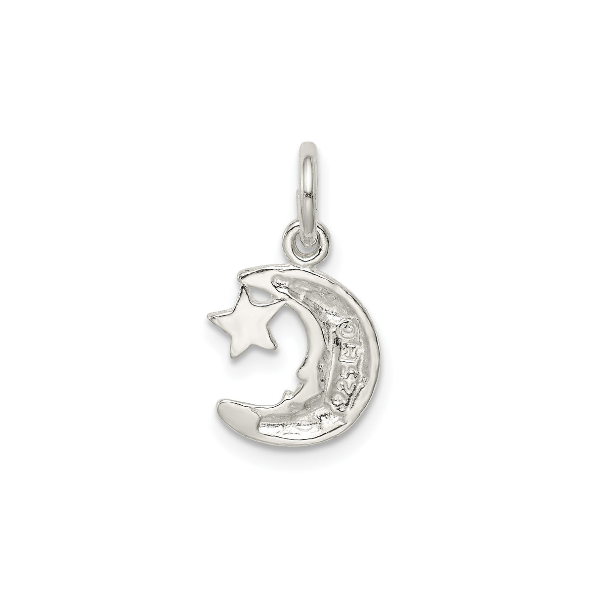 Sterling Silver Moon and Star Pendant with Crescent Face and Celestial Design