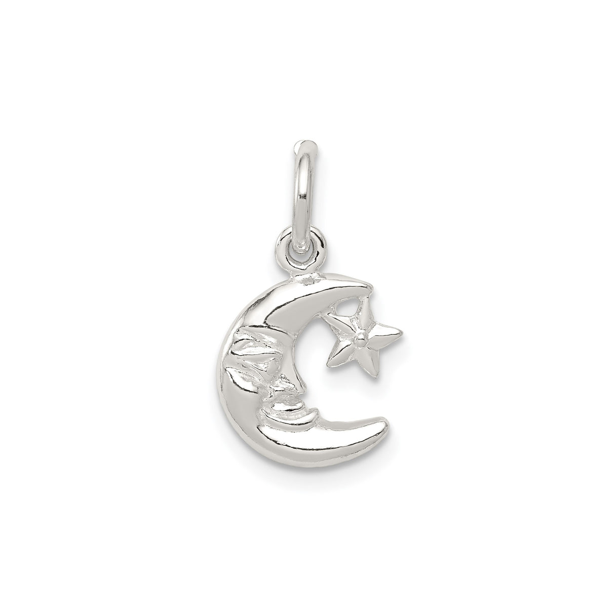 Sterling Silver Moon and Star Pendant with Crescent Face and Celestial Design
