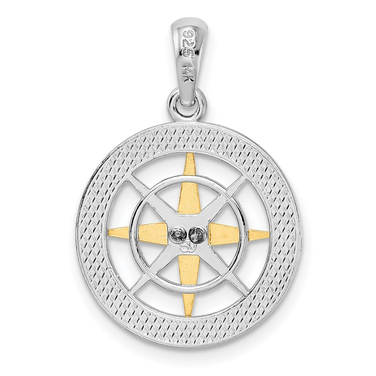 Sterling Silver Compass Pendant with Two-Tone North South East West Design, Nautical Theme