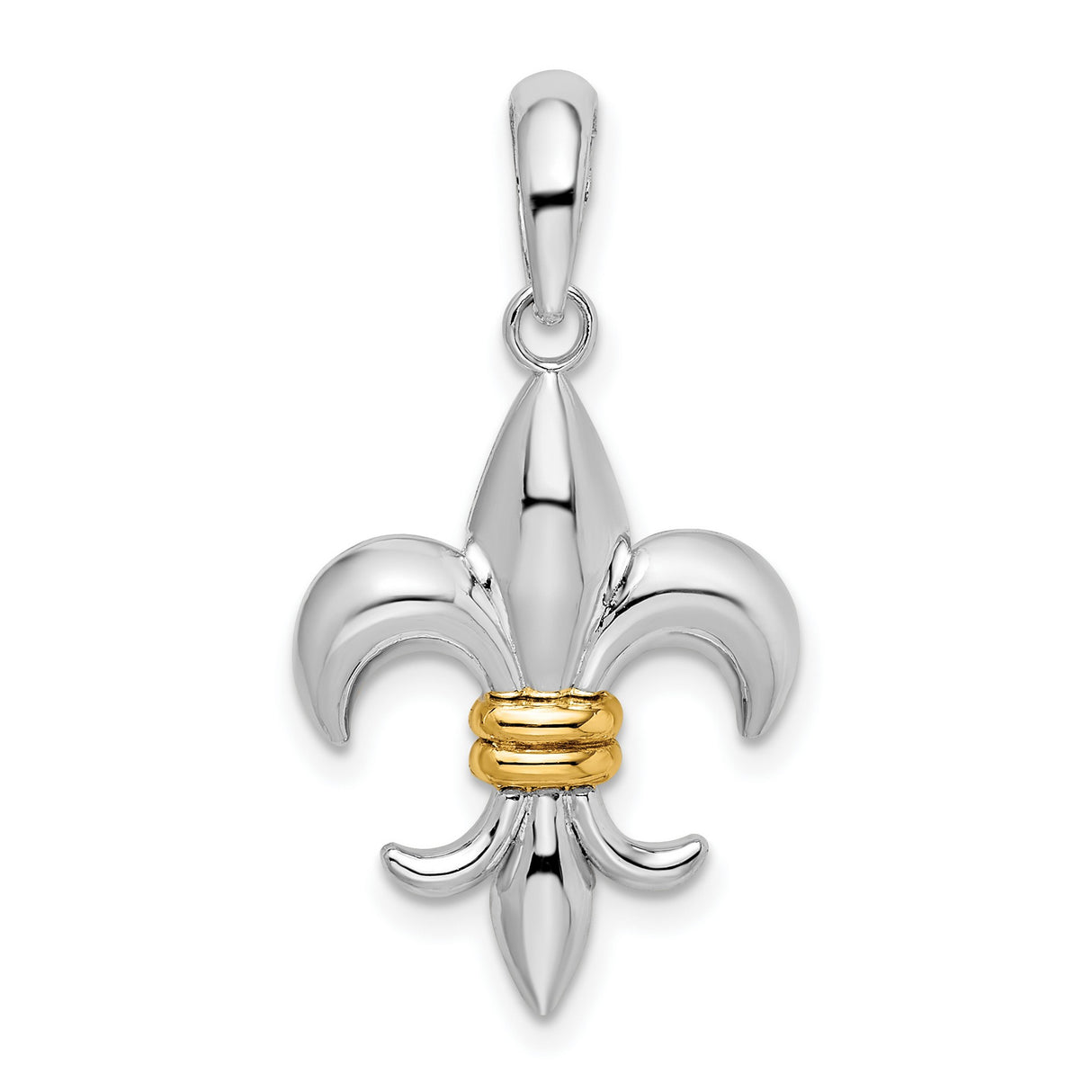 Sterling Silver Pendant, Two-Tone Fleur-de-Lis Cross, Christian Symbol, French Heritage Design