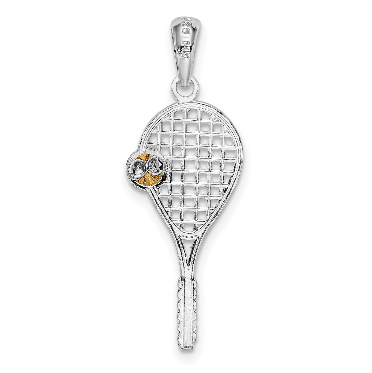 Polished Tennis Racquet with Ball Charm Pendant in Real 925 Sterling Silver