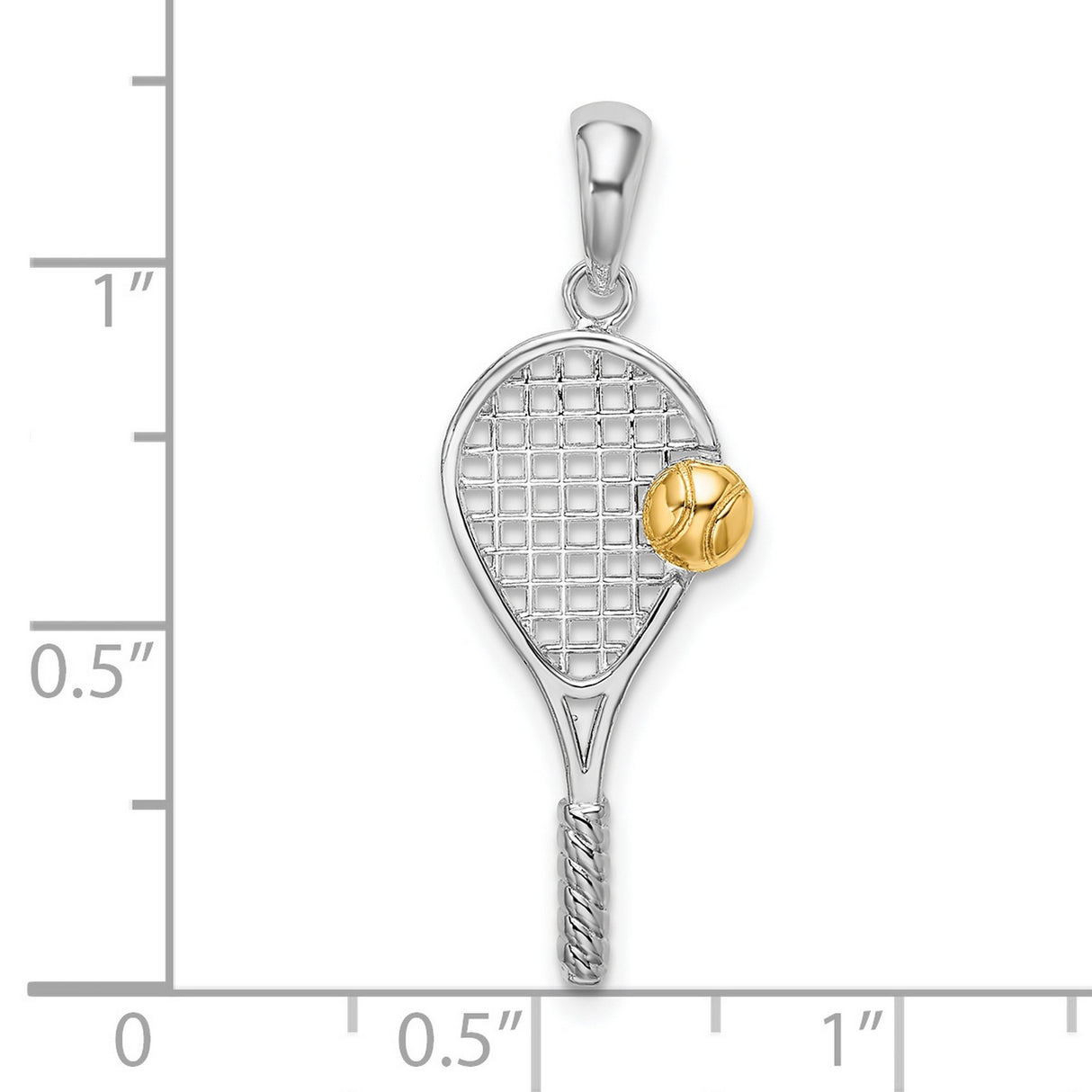 Polished Tennis Racquet with Ball Charm Pendant in Real 925 Sterling Silver